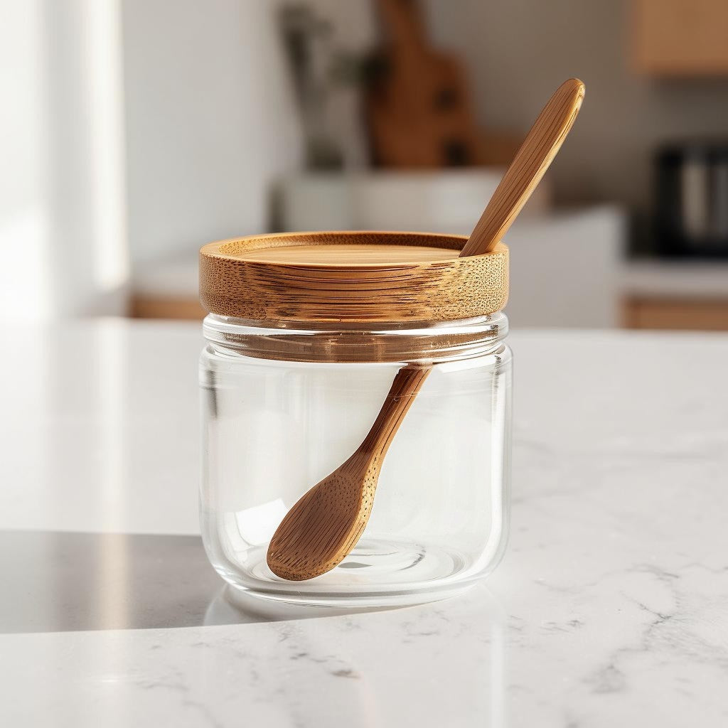 Minimalist Borosilicate Glass Seasoning Jar with Natural Bamboo Lid and Spoon (300ml)