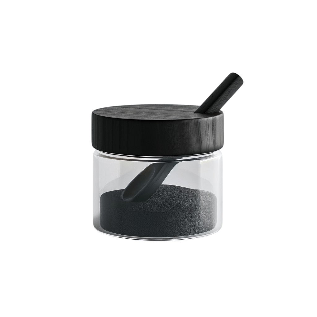 Minimalist Borosilicate Glass Seasoning Jar with Matte Black Wooden Lid and Spoon (300ml)