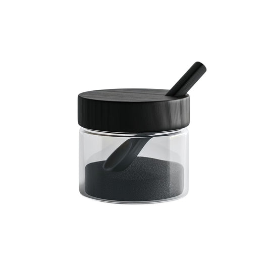 Minimalist Borosilicate Glass Seasoning Jar with Matte Black Wooden Lid and Spoon (300ml)