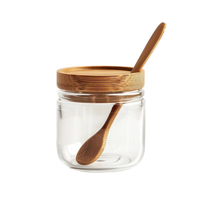 Minimalist Borosilicate Glass Seasoning Jar with Natural Bamboo Lid and Spoon (300ml)