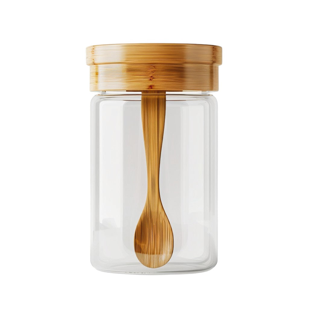 Large Borosilicate Glass Seasoning Jar with Natural Bamboo Lid and Spoon (500ml)
