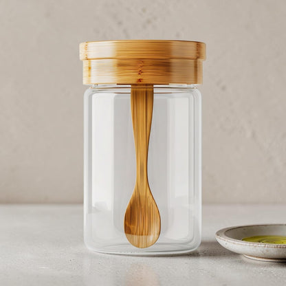 Large Borosilicate Glass Seasoning Jar with Natural Bamboo Lid and Spoon (500ml)